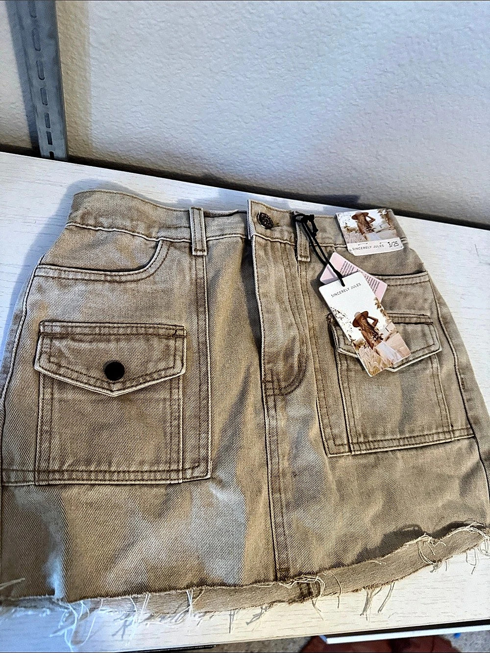 Sincerely Jules Cargo Pocket Denim Skirt Beige